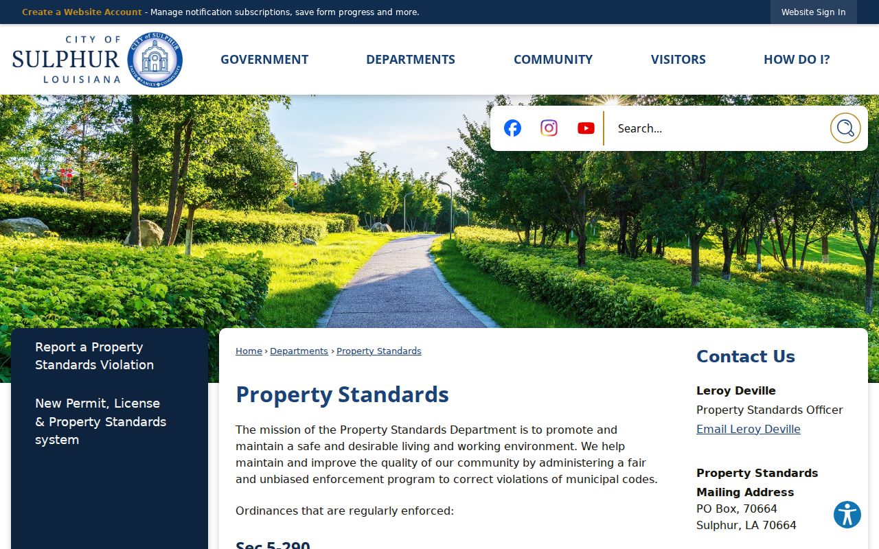 Sulphur Property Standards office and ordinance information