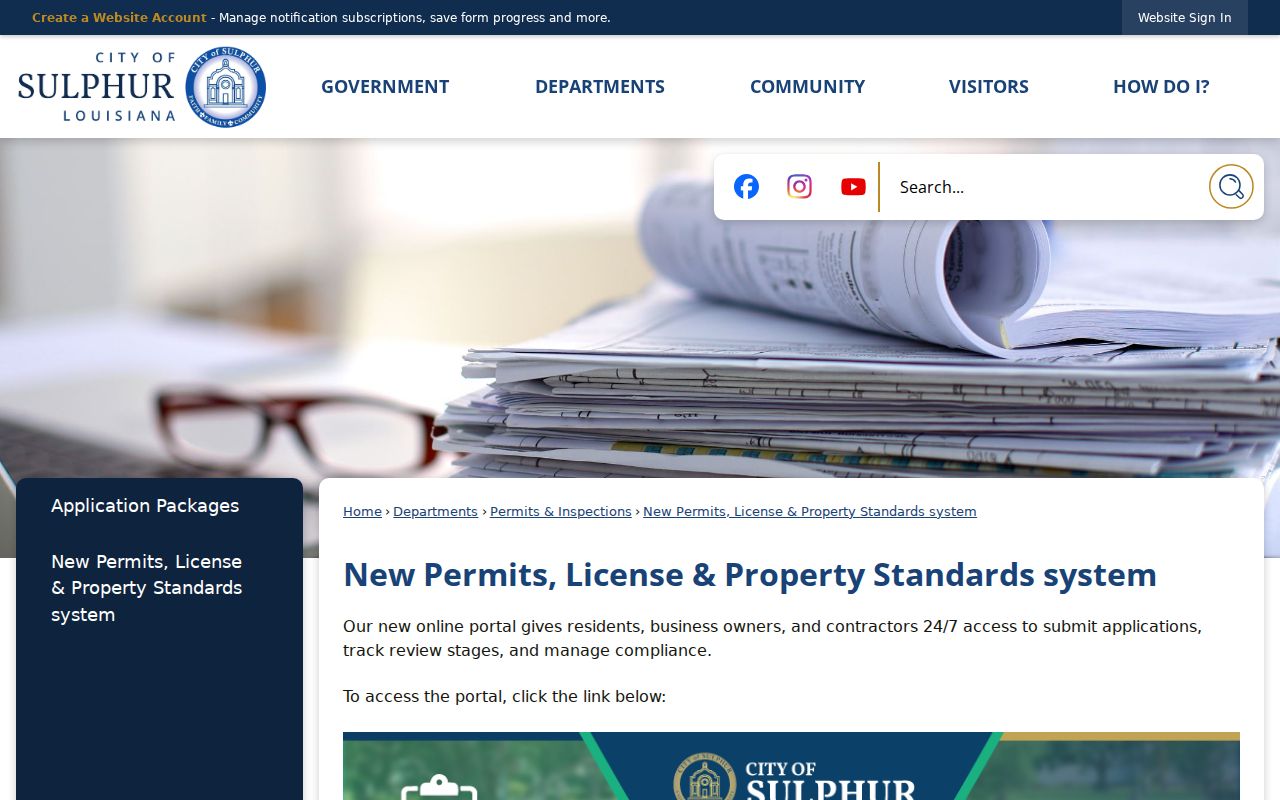 Sulphur permit and property standards account portal