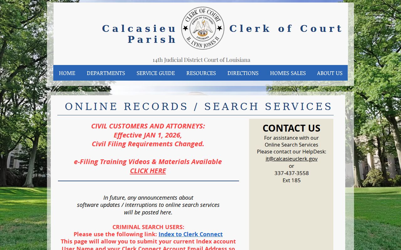 Calcasieu Parish Clerk online search services for Sulphur records
