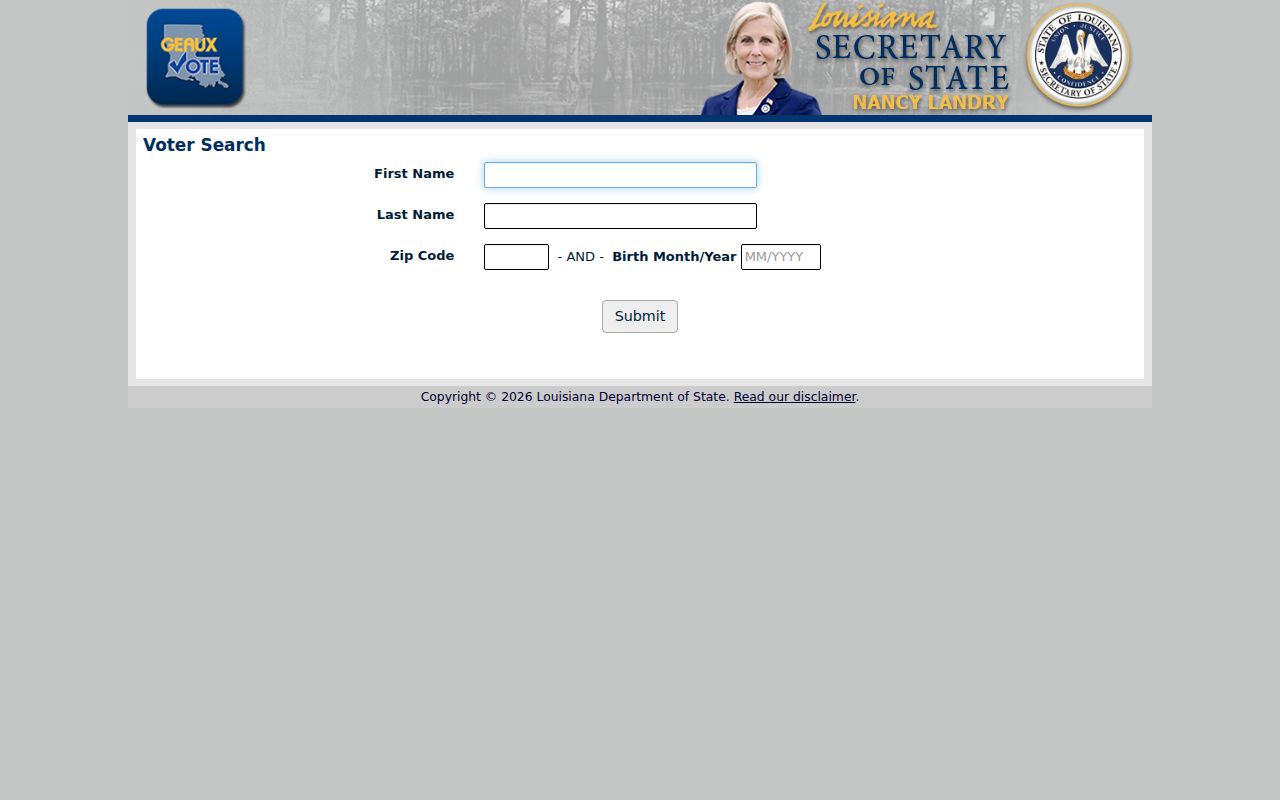 Louisiana voter name lookup fields for a Sulphur search