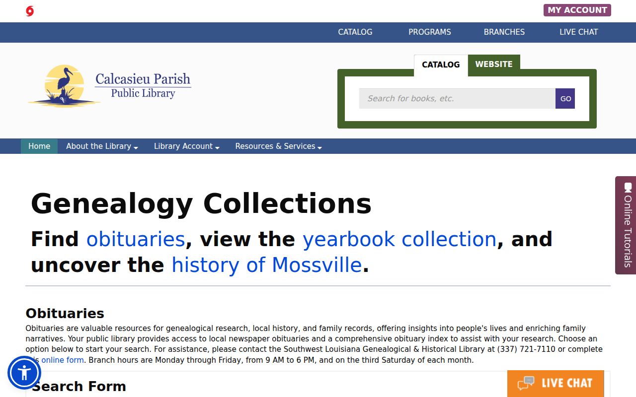 Calcasieu Library genealogy collections for researching Sulphur previous residents