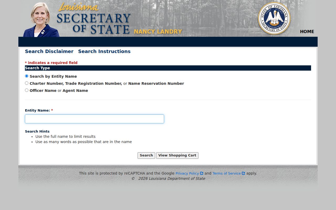 Louisiana Secretary of State business and officer search for Sulphur record verification