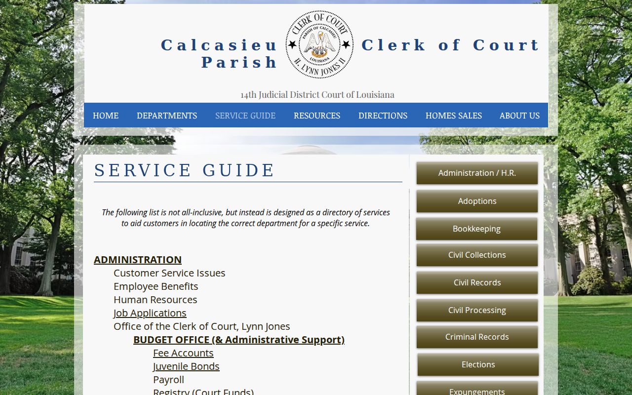 Calcasieu Parish Clerk service guide for Sulphur deed and street research
