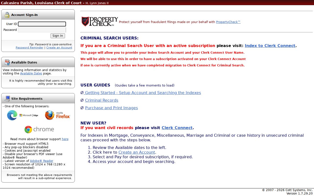Calcasieu Parish Clerk recorder index login for Sulphur property records